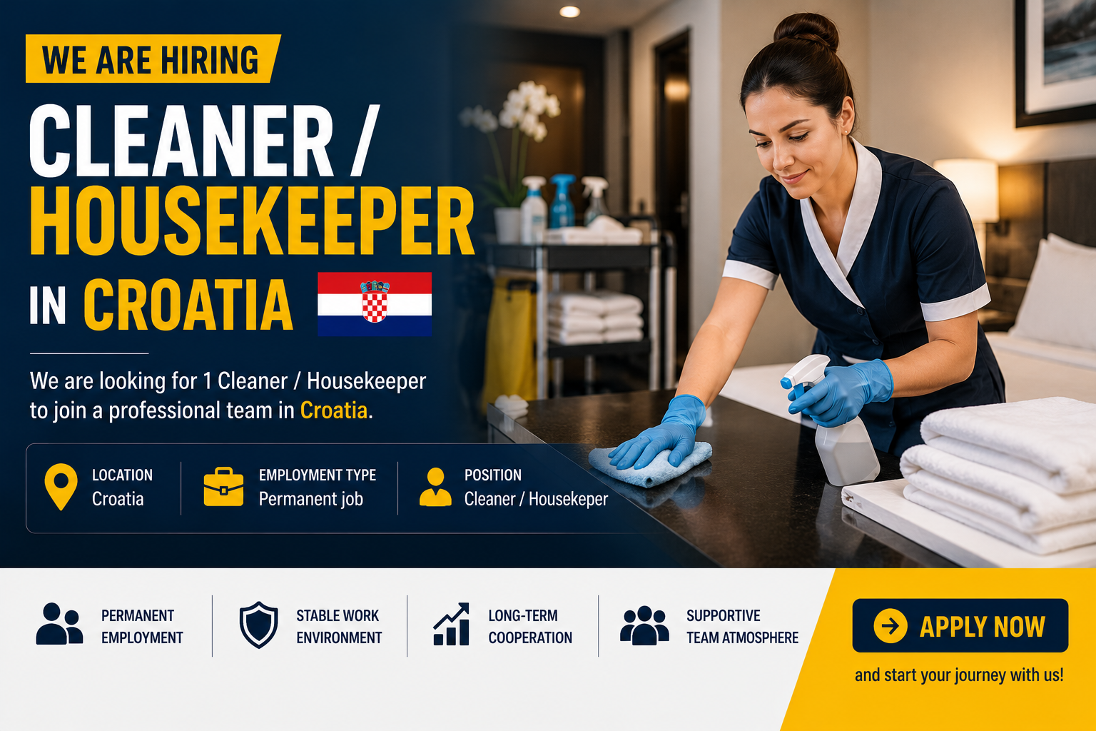 1 Cleaner / Housekeeper for Croatia (P&R)