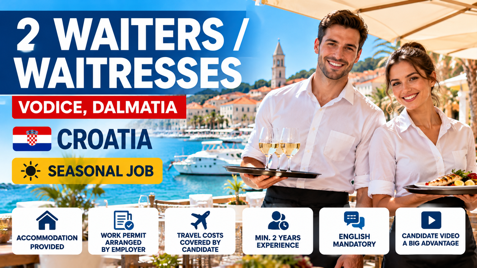 2 Waiters / Waitresses – Vodice, Croatia